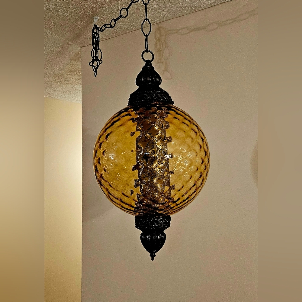 MURANO Yellow Glass Vintage Light Swag Hanging Lamp Retro Diffuser Mid Century